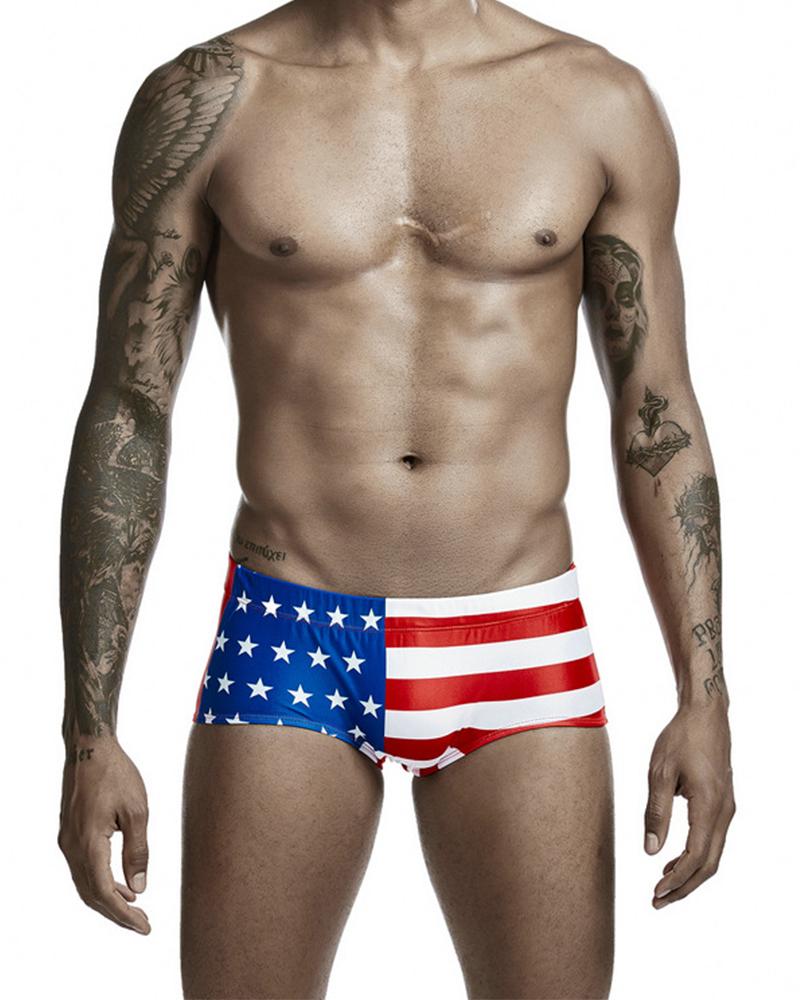 

National Flag Print Skinny Swim Underpants, Multicolor