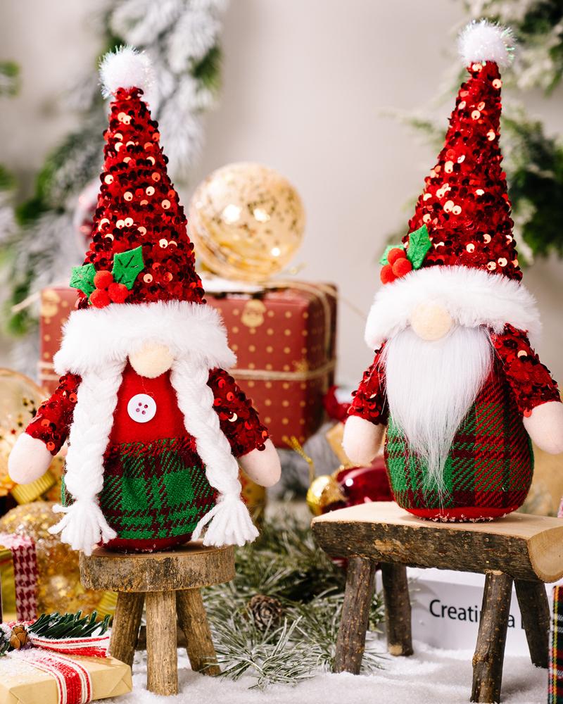 

1pc Christmas Gnome Doll Contrast Sequin Rudolph Faceless Doll Ornament Kids Toy Gift Party Props Christmas Tree Window Table Decoration, Style1