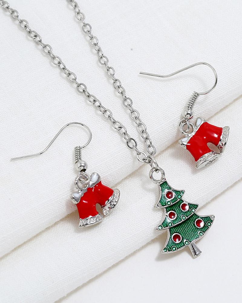 

2pcs Christmas Tree Necklace & Graphic Drop Earrings Jewelry Set, Red