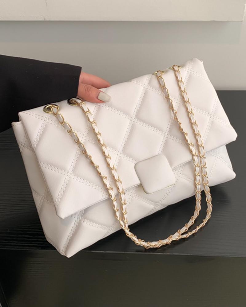 

Quilted Square Flap Shoulder Bag, White