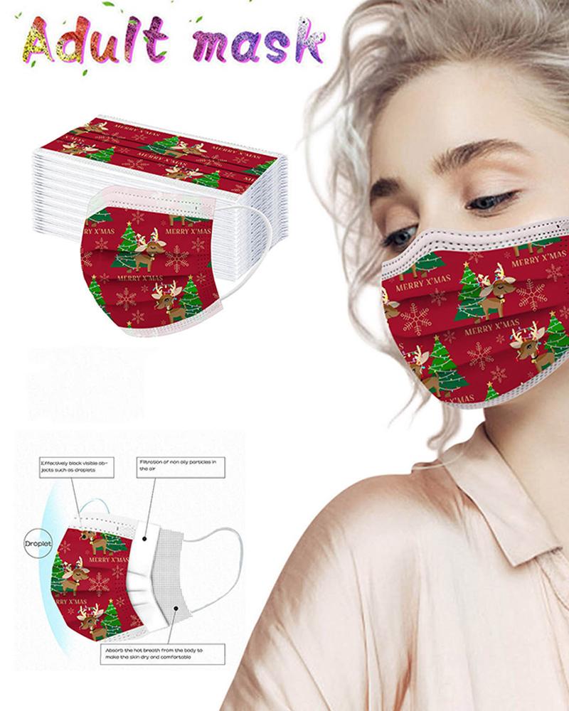 

5PCS/Set Christmas Print Disposable Face Mask, Style1