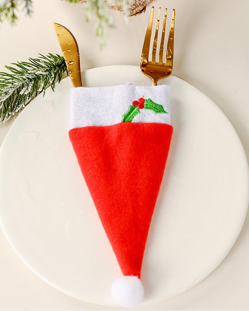 

1pc Christmas Santa Hat Silverware Holder Tableware Cutlery Fork Spoon Knives Storage Bag Dinner Table Decoration Party Supplies, Style4