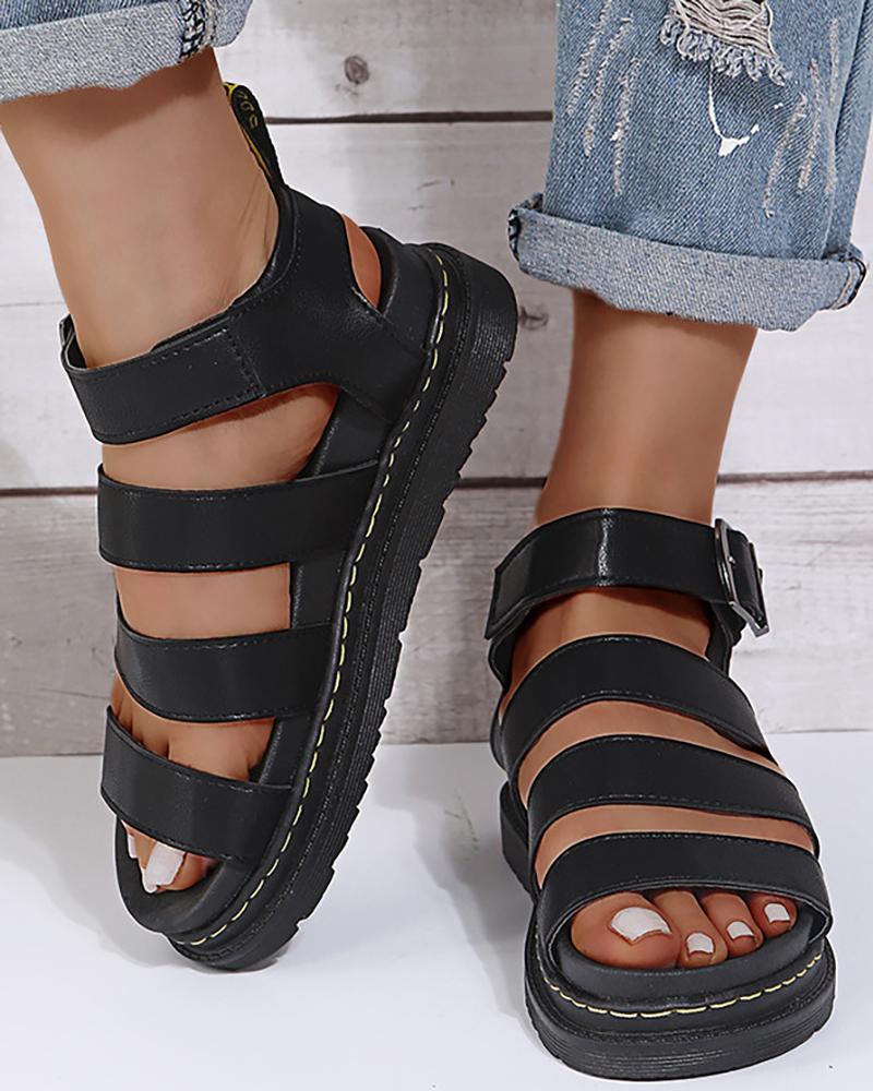 

Buckled Ankle Strap Platform Sandals, Black