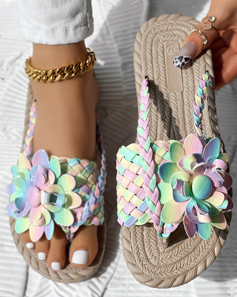 

Ombre Floral Pattern Braided Slippers, Pink&green