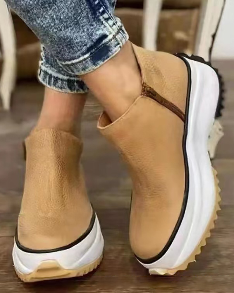 

PU Leather Zipper Design Boots, Khaki