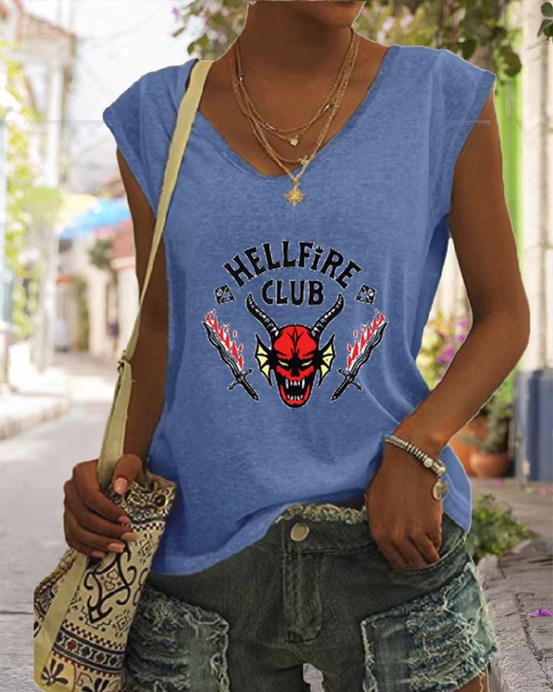 

Halloween Graphic Letter Print Casual Tank Top, Blue