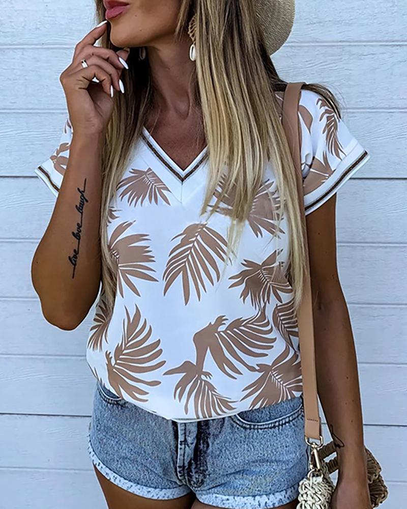 

Palm Leaf / Pineapple / Fox / Tree Print Casual Top, Style1