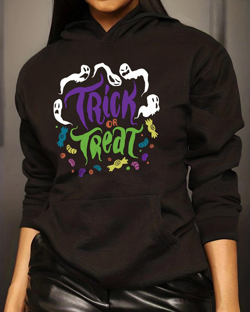 

Halloween Trick Or Treat Ghost Print Pocket Design Hoodie, Black