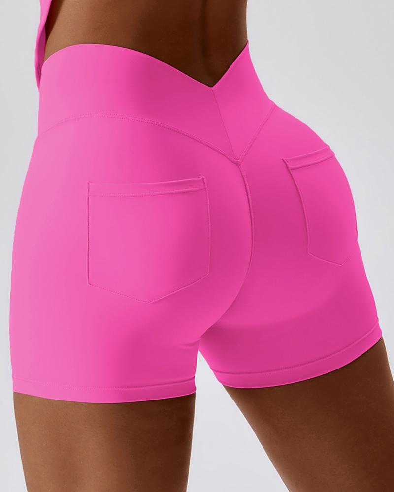 

Pocket Design Butt Lifting Active Shorts, Pink