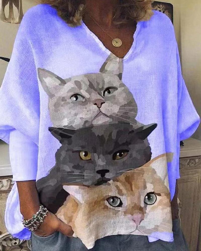 

Animal Print Long Sleeve Shirt, Blue