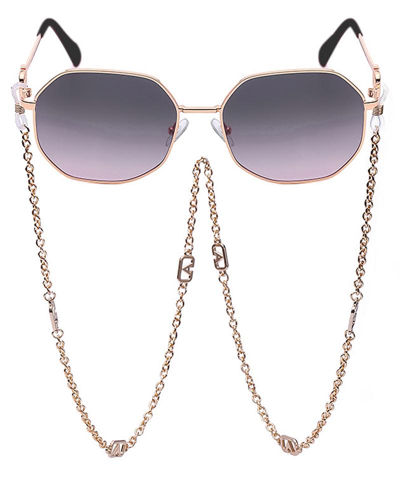 

Asymmetrical Frame Sunglasses With Eyeglasses Chain Holder, Gray