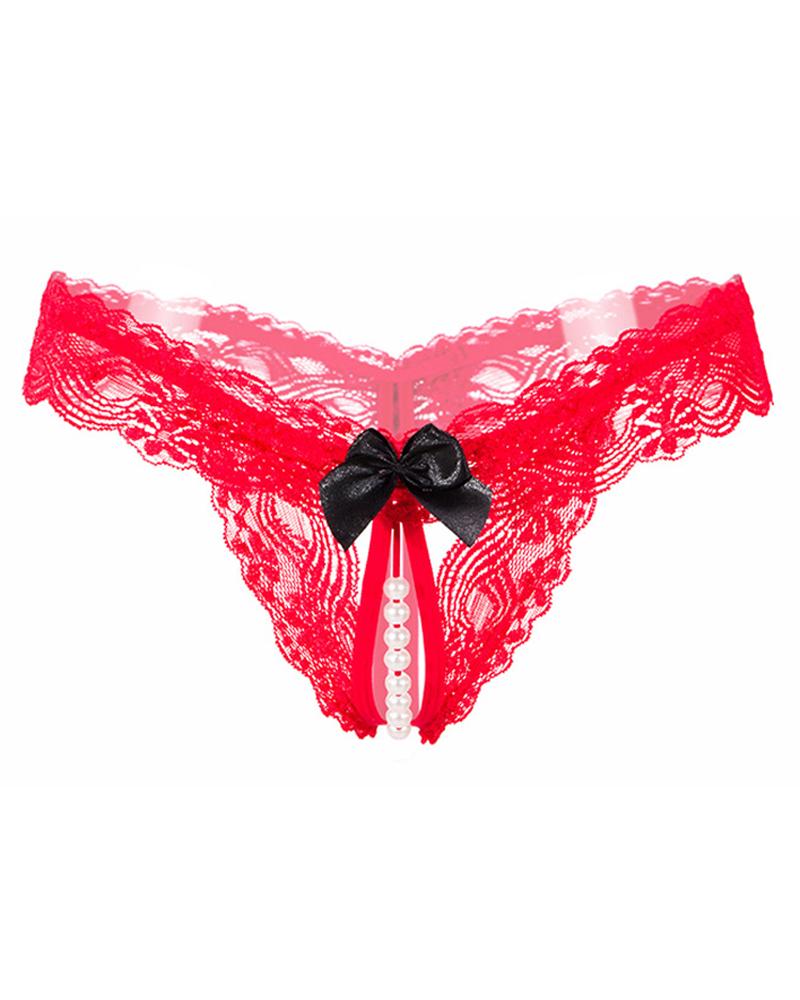 

Sexy Lace Splicing Bow Low Waist Panties, Red