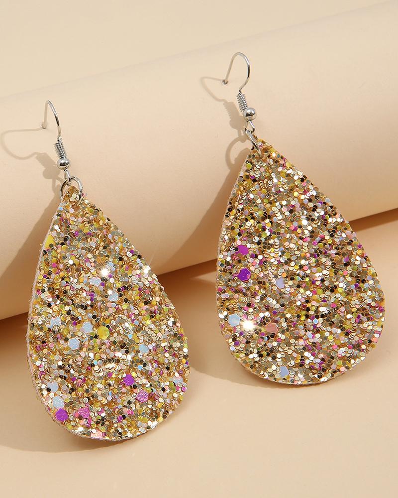 

1Pair Christmas Glitter Water Drop Earrings, Gold