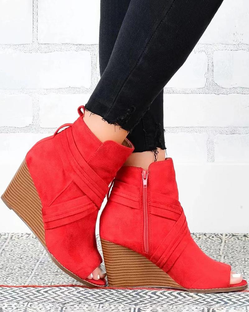 

Peep Toe Crisscross Zipper Design Boots, Red