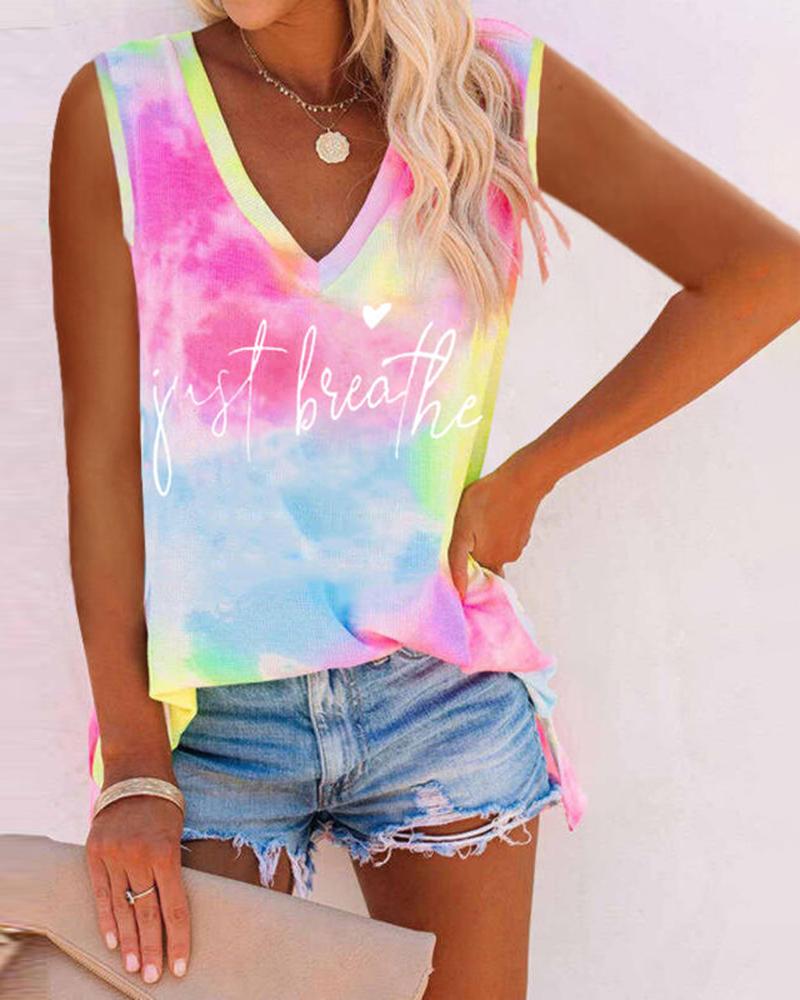 

Tie Dye Letter Heart Print Tank Top, Multicolor