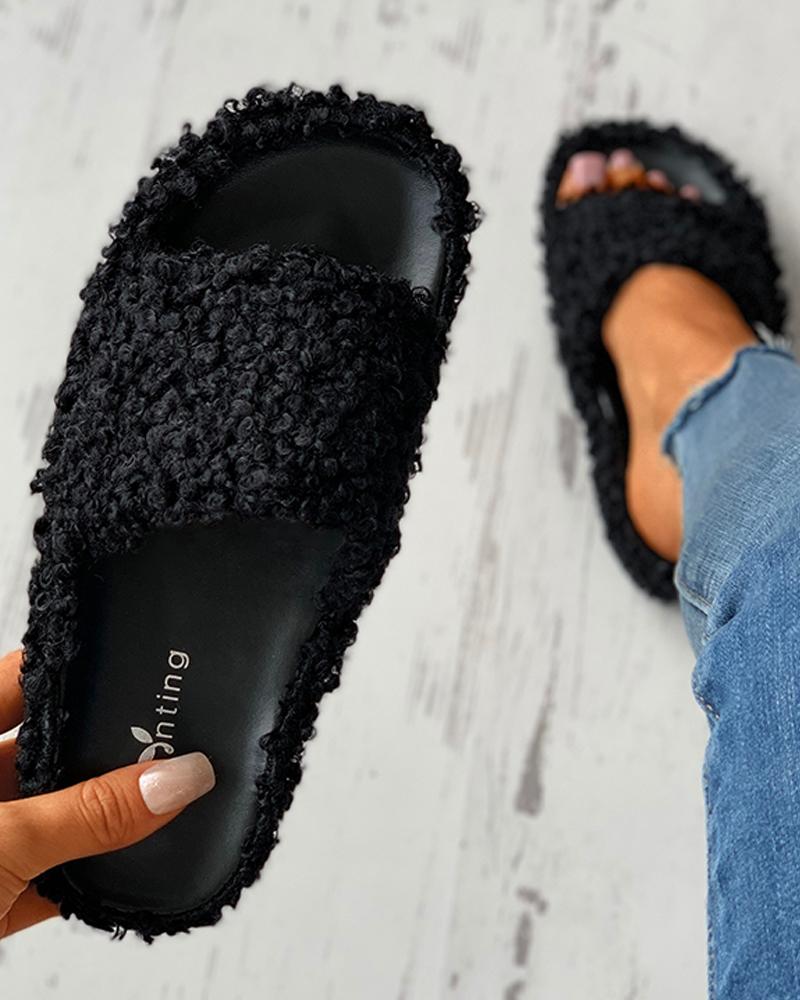 

Fluffy Toe Post Casual Slipper, Black