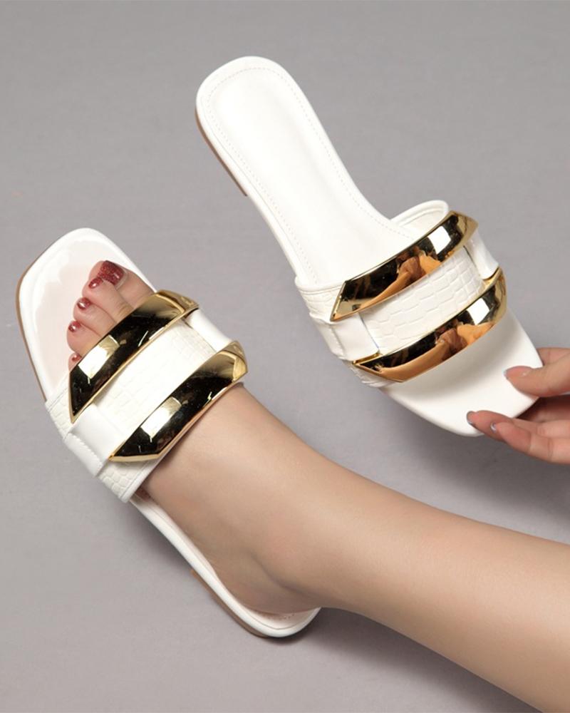 

Square-toe One Strap Open-toe Slippers, White