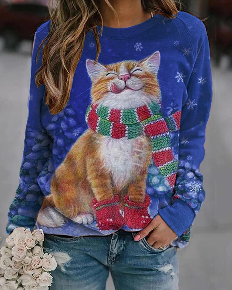 

Christmas Long Sleeve Mixed Print Casual Top, Style1