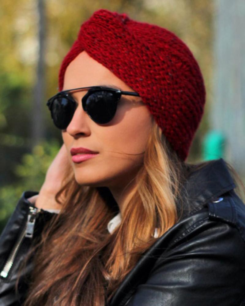 

Twisted Headwrap Knit Beanie Hat, Wine red