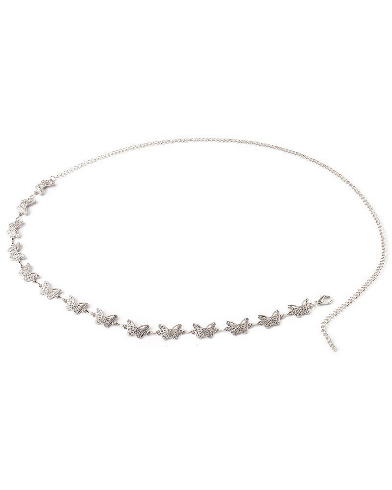 

1pc Rhinestone Butterfly Shaped Waist Chain, Silver