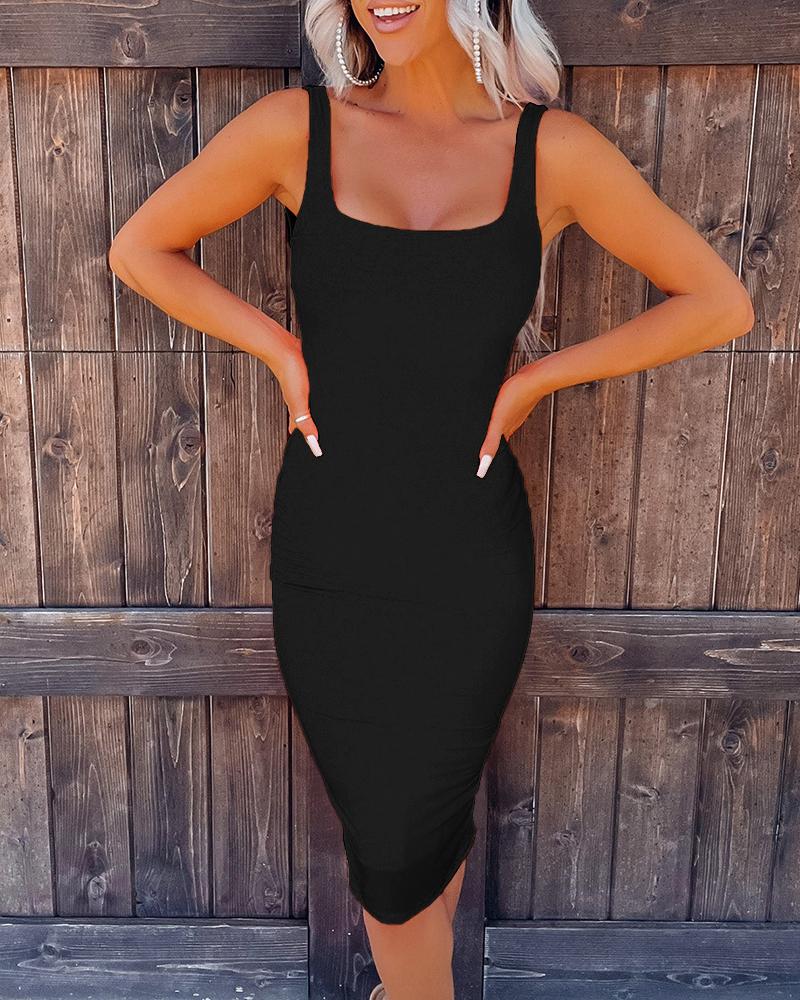 

Thick Stap Bodycon Pencil Dress, Black