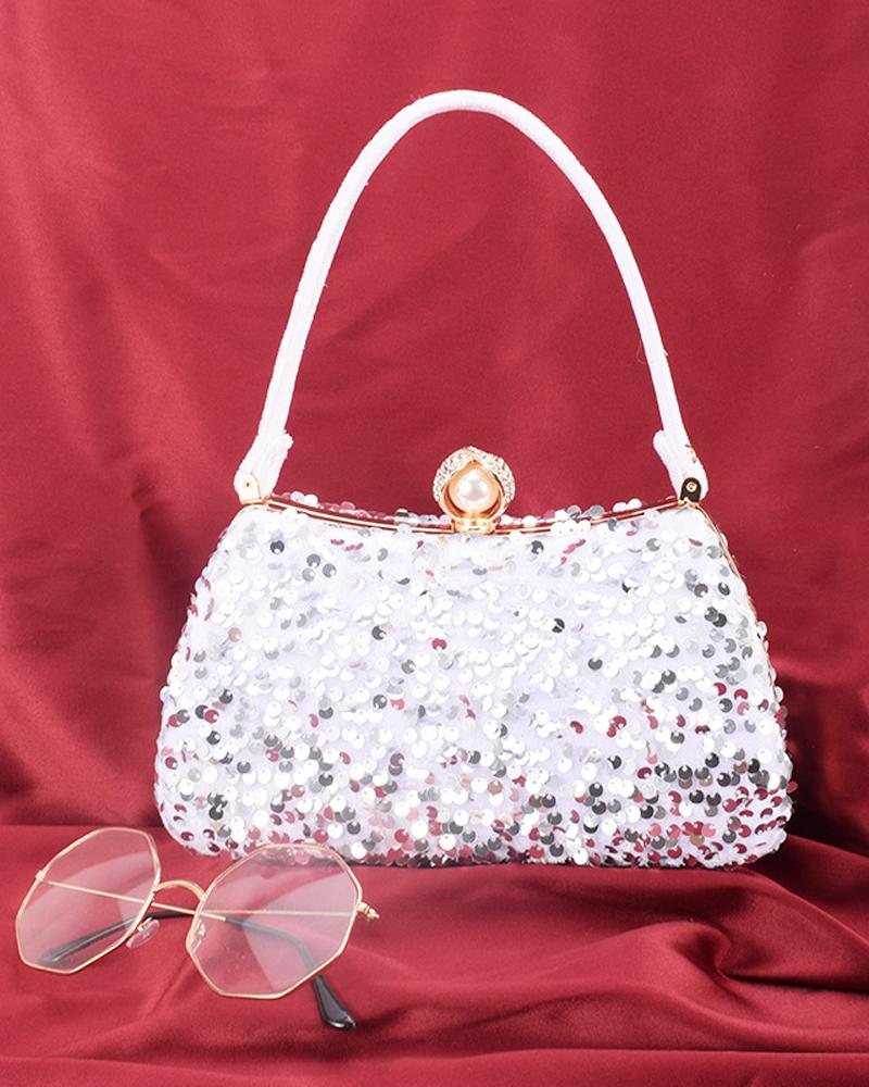 

Allover Sequin Evening Bag, Silver