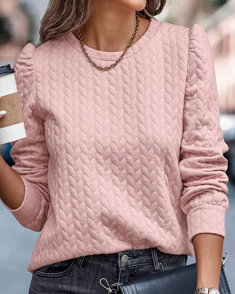 

Puff Sleeve Wheat Textured Top, Pink