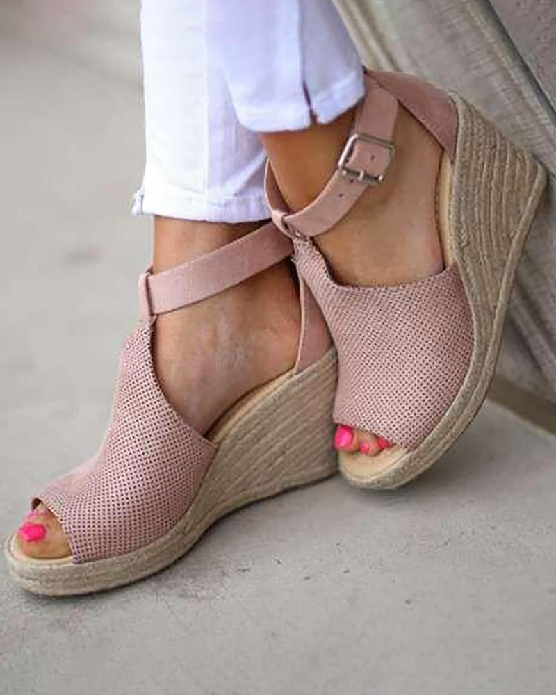 

Suede Hollow Out Espadrille Wedge Sandals, Pink