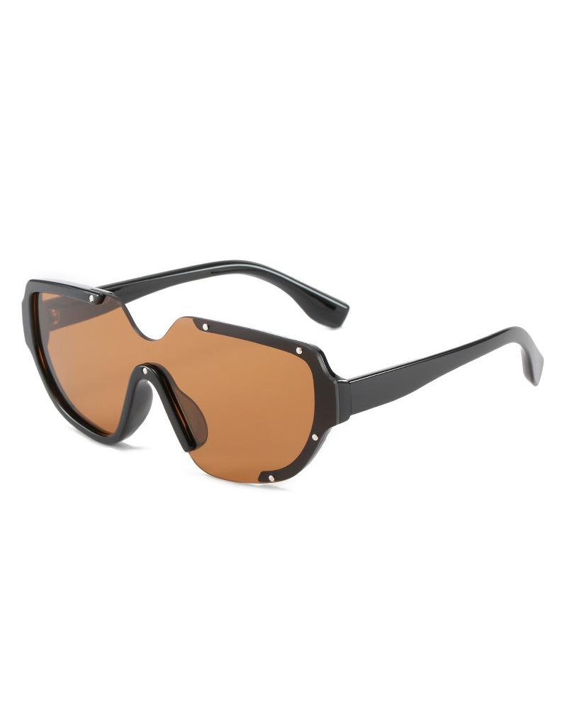 

1Pair Colorblock Studded Frame Tinted Sunglasses, Coffee