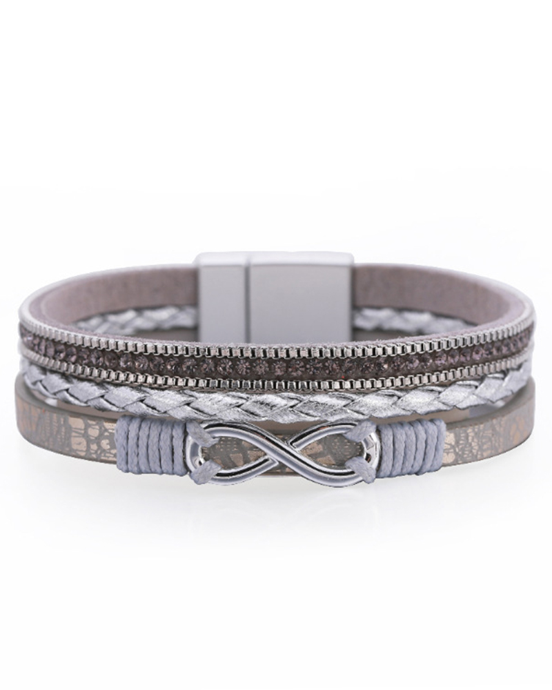

1pc Bohemian Rhinestone Beaded Wide Magnet Bracelet, Gray
