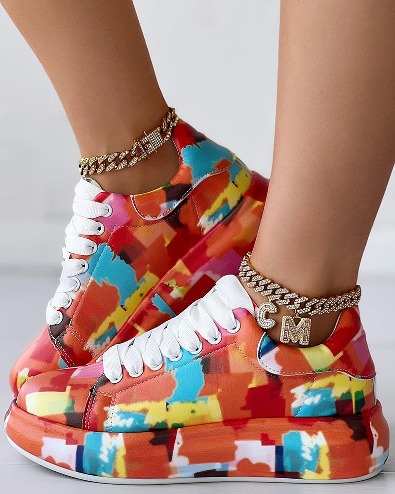 

Melting Colors All Over Print Platform Sneakers, Orange