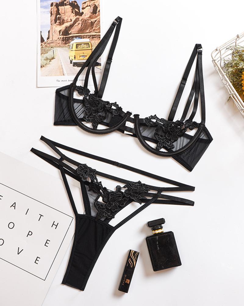 

Eyelet Lace Mesh Bra Sets, Black