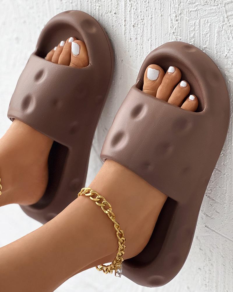 

Soft Wide Strap Bathroom Slippers, Brown