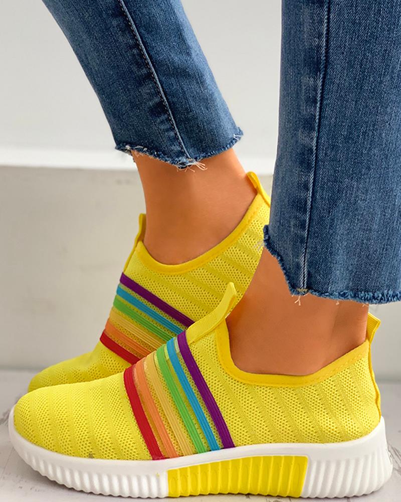 

Colorblock Breathable Knitted Casual Sneakers, Yellow