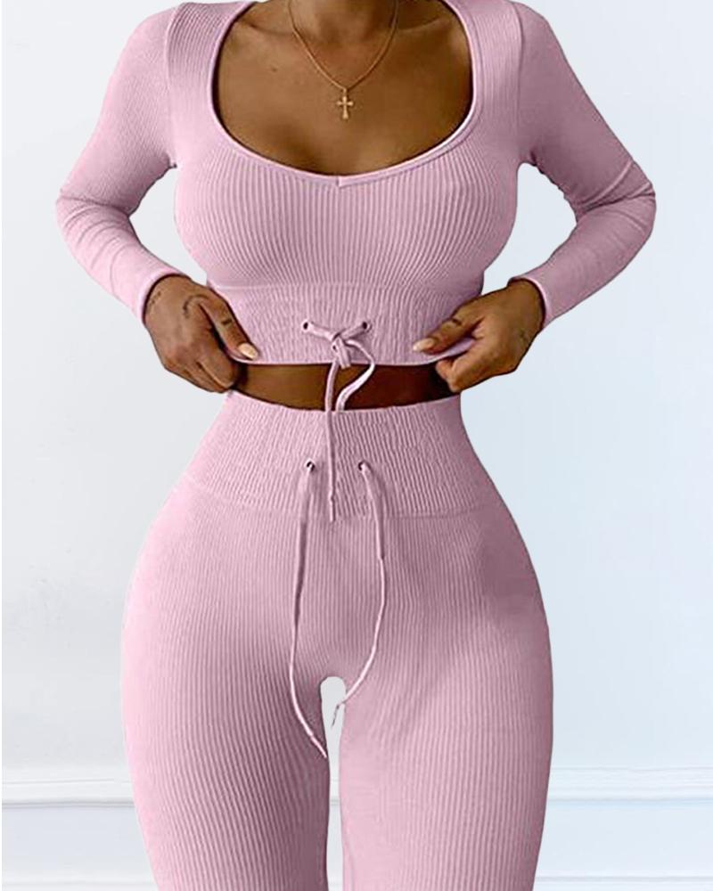 

Drawstring High Waist Active Set, Pink