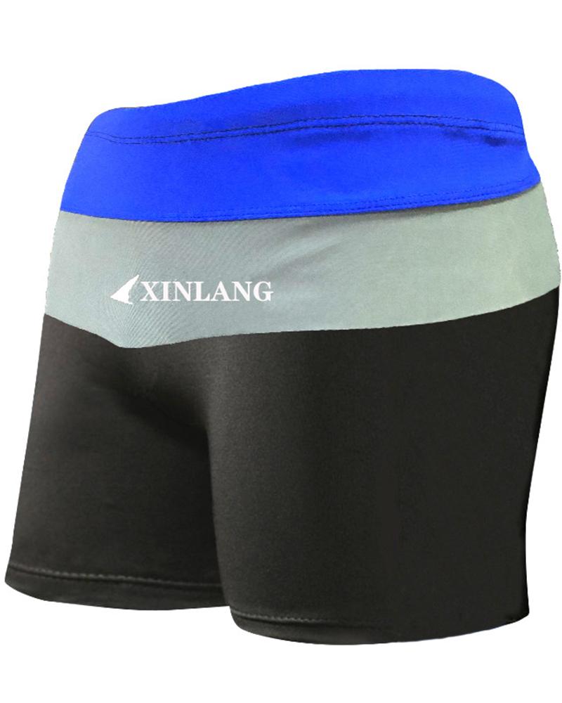 

Color Block Splicing Letter Skinny Swim Short Pants, Dark blue