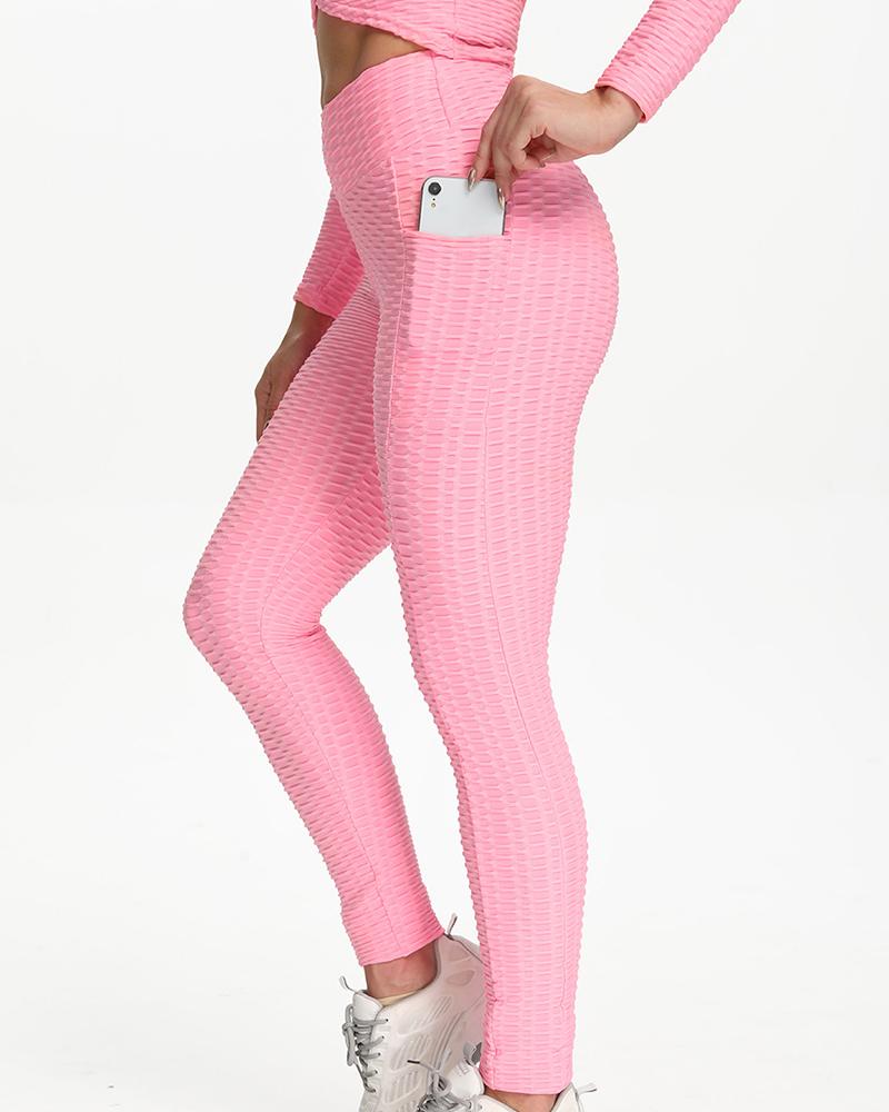 

High Waist Jacquard Skinny Yoga Pants, Pink