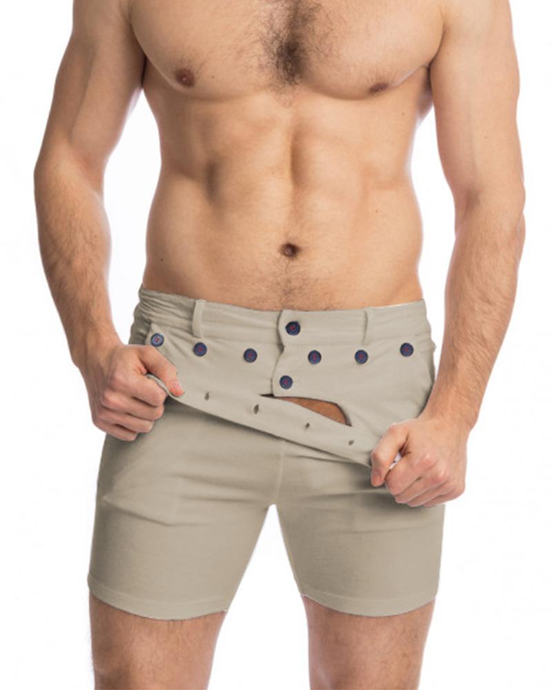 

Solid Color Skinny Short Pants, Apricot