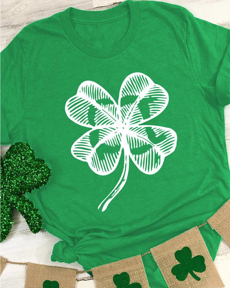 

St. Patrick' Day Lucky Shamrock Print Casual T-shirt, Green