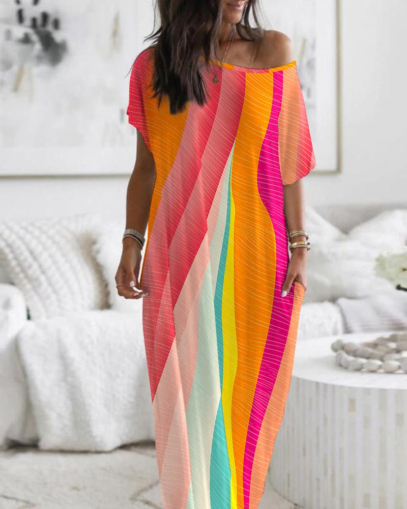 

Colorblock Short Sleeve Pocket Detail Maxi Dress, Multicolor