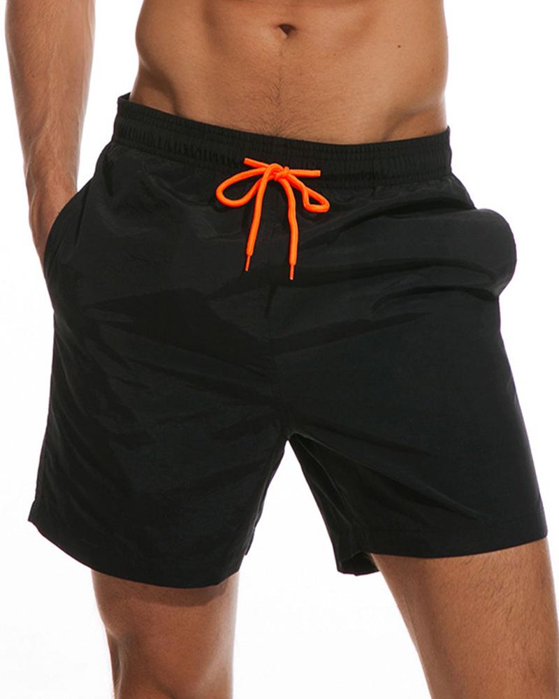 

Solid Drawstring Elastic Waist Loose Wide Leg Shorts, Black