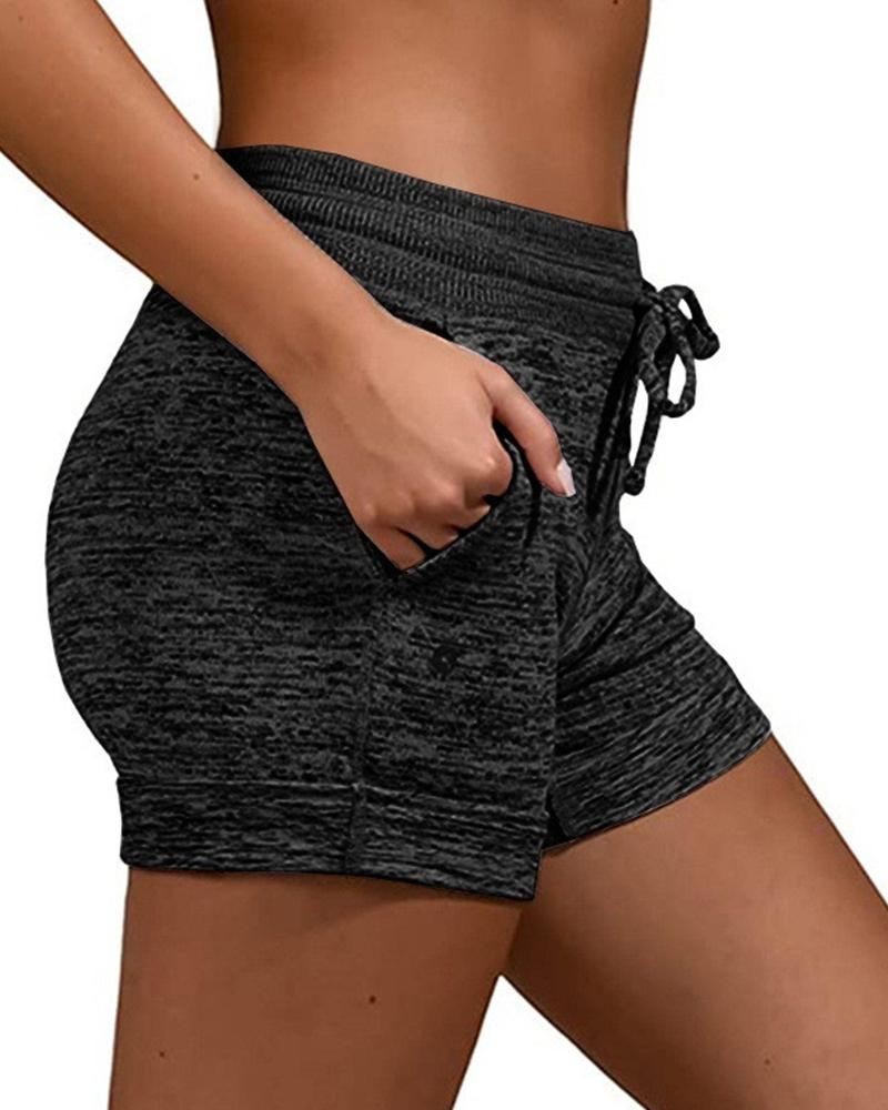 

Plain Drawstring Basic Yoga Shorts, Black