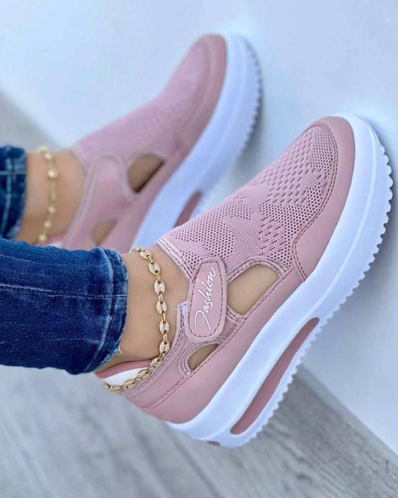 

Cutout Letter Print Velcro Muffin Sneakers, Pink