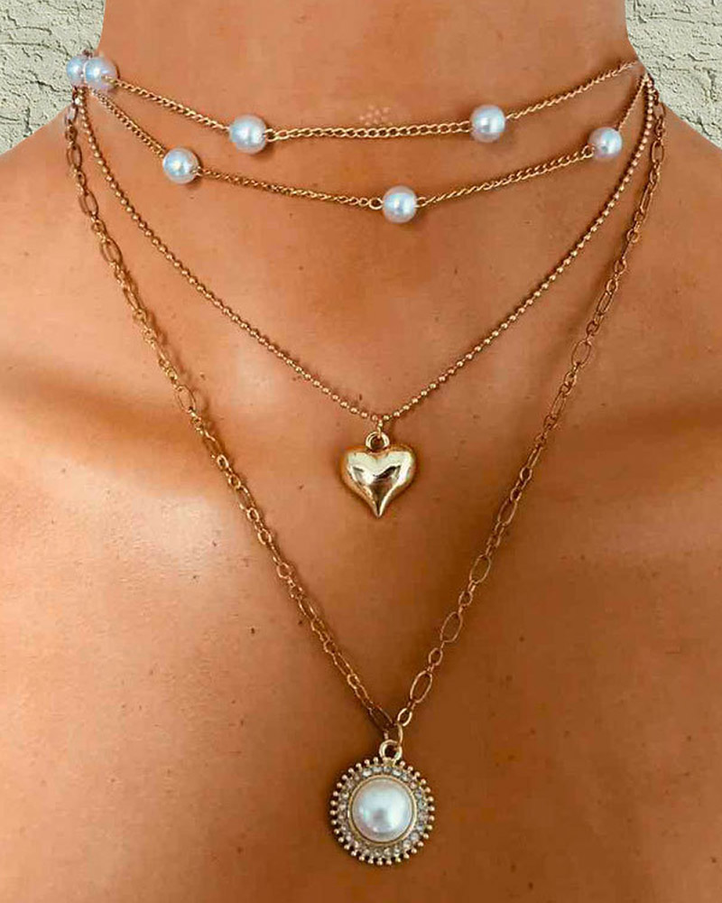 

Rhinestone Beaded Heart Pendant Necklace, Gold