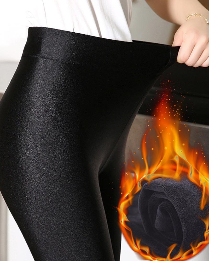 

High Waist Thermal Warm Fleece Lined Stirrup Leggings, Black