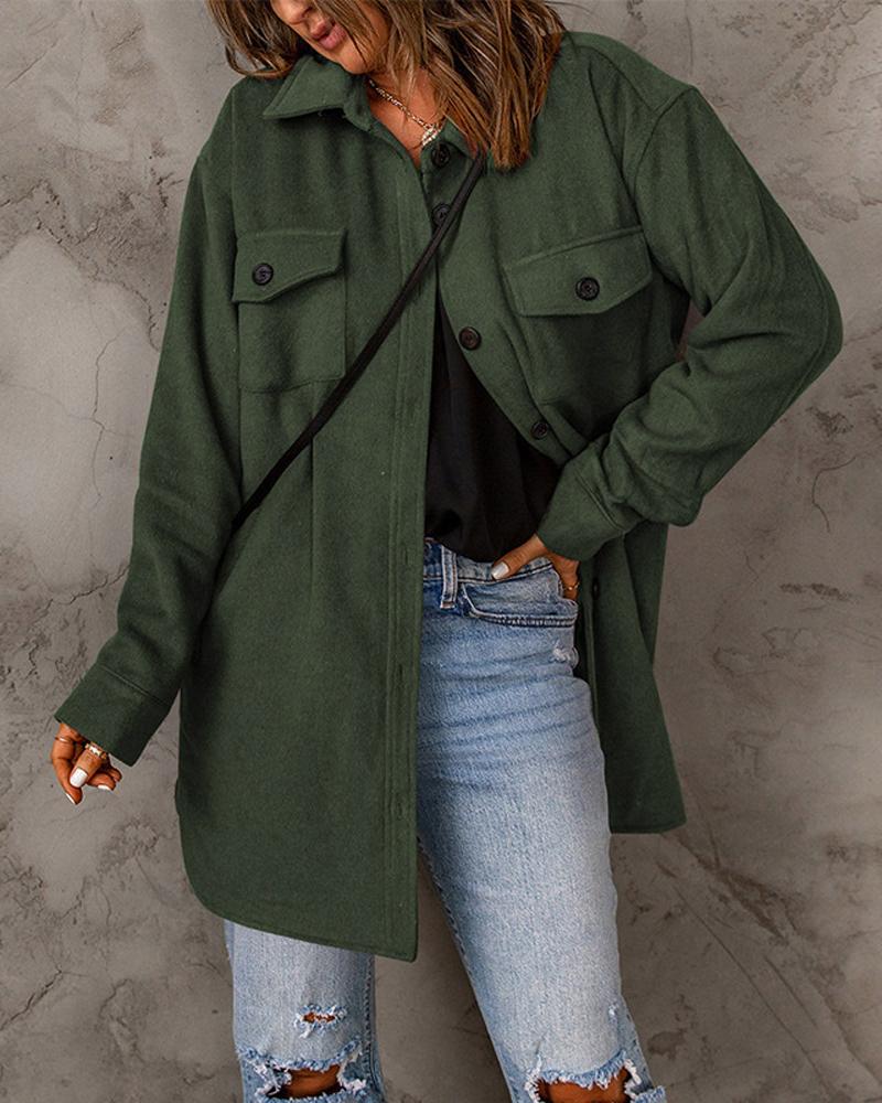 

Long Sleeve Button Down Shacket, Green
