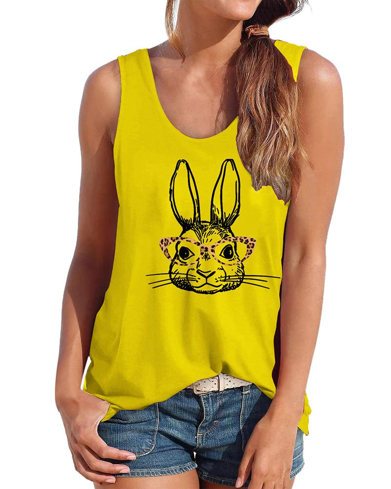 

Easter Bunny Rabbit Print Graphic Tee Casual Tank Top, Yellow