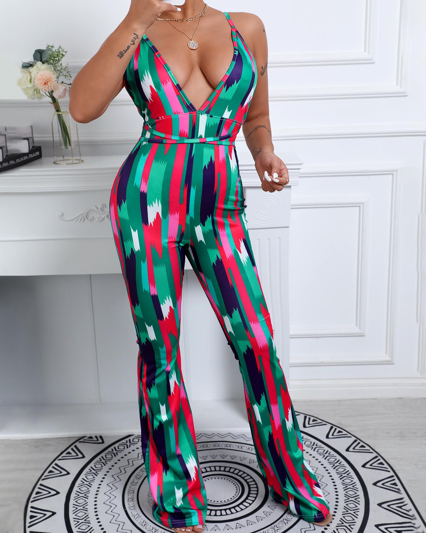 

Colorblock Lace Up Halter Bootcut Jumpsuit, Orange