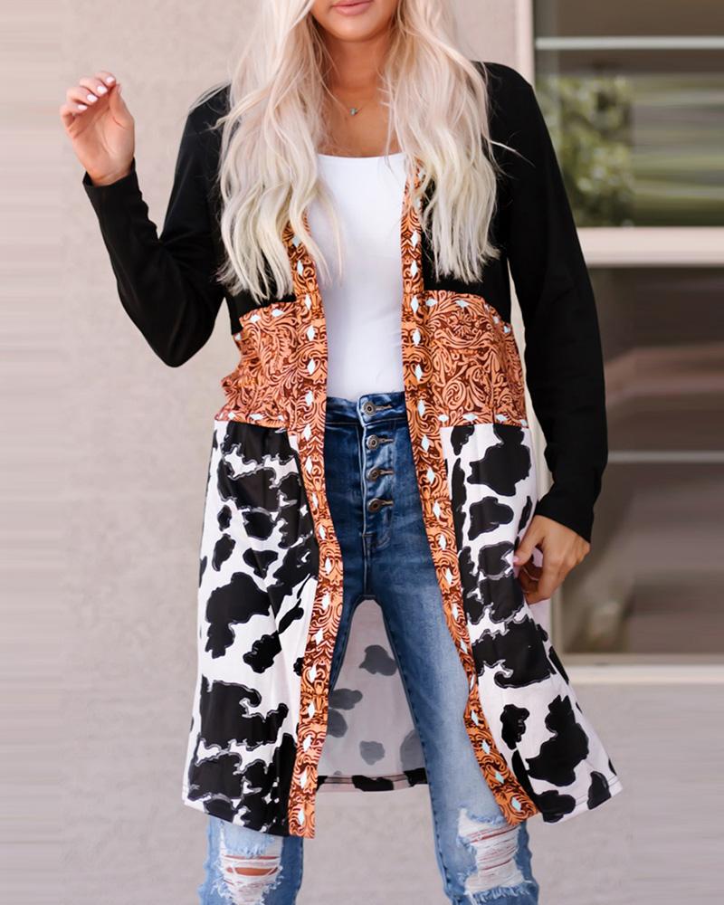 Baroque Western Cow Print Open Front Cardigan