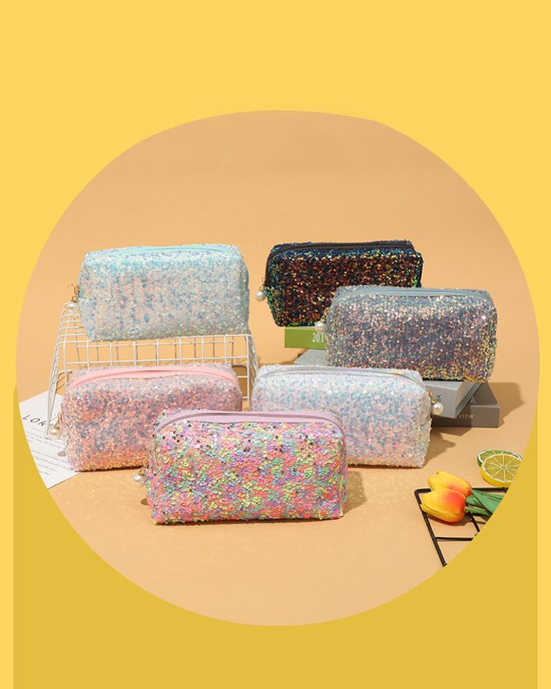 

Sparkling Sequin Makeup Bag Portable Cosmetic Beauty Travel Pouch Multifunctional Toiletry Organizer, Multicolor